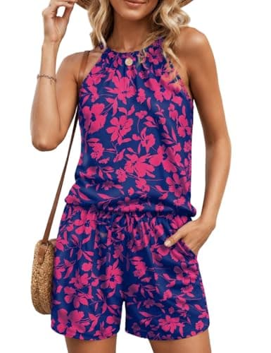 Rapbin Womens Sets 2 Piece Outfits Short Set Summer Beach Cruise Hawaii Tops 2026 Blue Pink Floral L