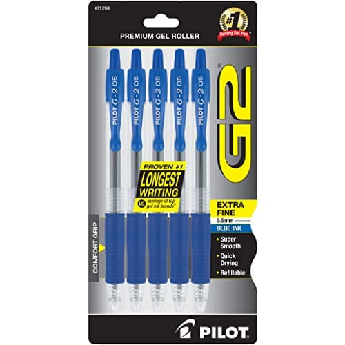 PILOT G2 Premium Rolling Ball Gel Pens, 0.5mm, Blue Ink, 5-Pack