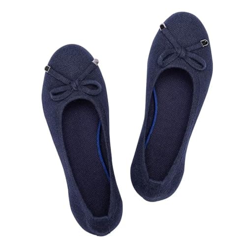 Frank Mully Women’s Ballet Flat Shoes Knit Dress Shoes Round Toe Slip On Ballerina Flats for Woman Low Wedge Comfort Soft Navy,10.5