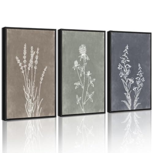 Drsoum Vintage Boho Flower Wall Art Framed Retro Botanical Floral Wall Prints Wildflower Neutral Rustic Bohemain Artwork Bedroom Ready to Hang 11x14in Black Framed