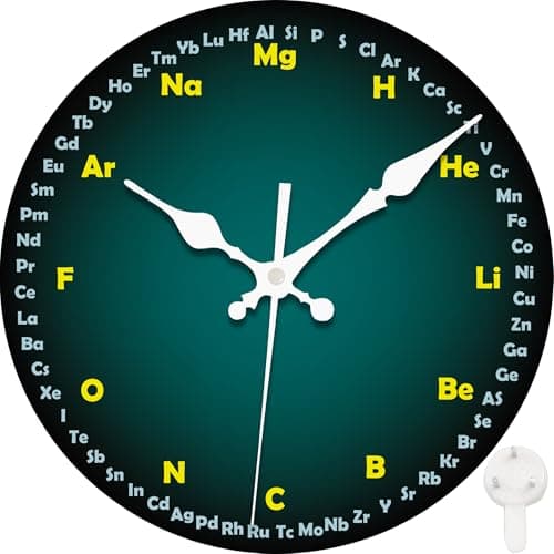 VURQLHE Wall Clock, Chemistry Silent Non Ticking Battery Operated Round Decorative Indoor Outdoor Clocks for Living Room Kitchen Bedroom Bathroom Patio 12"
