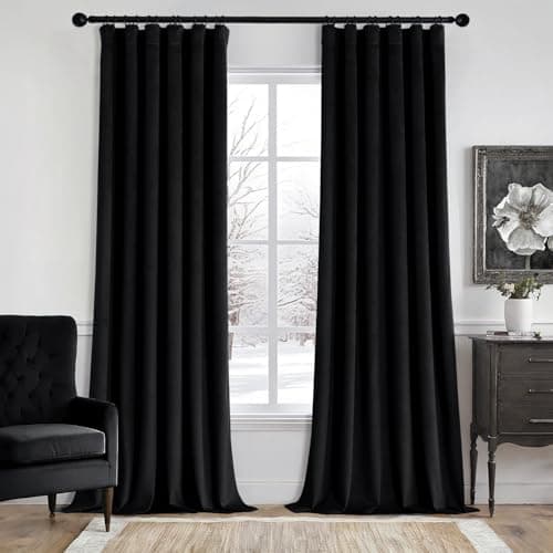 MIULEE Velvet Curtains 50W x 84L 2 Panels Black Blackout Curtains