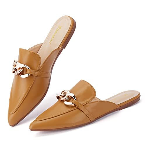 BISON SPIRIT Mules for Women Flats Pointed Toe Slip On Slides Loafer Shoes