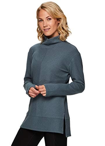 RBX Active Women's Quilted Sweatshirt Lightweight Cowl Neck Sweater Tunic Sweatshirt Mock Neck Pullover Sweatshirt F19 Green XXL