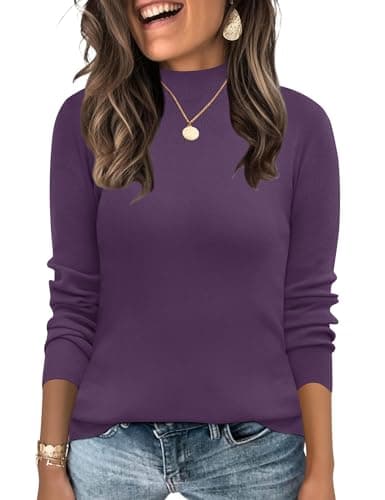 LOMON Sweaters for Women Long Sleeve Mock Turtleneck Knitted Dressy Casual Pullover Sweater Fall Winter Ladies Soft Base Layer Top Purple