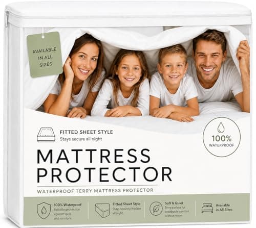 Cottington Lane Full XL 100% Waterproof Mattress Protector, Machine Washable Premium Terry Cotton Fitted Style Cover Fits Upto 12 Inch, White