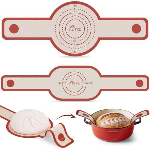 HOTEC 2 Pcs Silicone Bread Sling for Dutch Oven, 0.7MM Thickened Heat Resistant to 500°F Non-Stick Baking Mat with Long Handle Easy to Transfer Sourdough Bread, Dutch Oven Liners Baking Supplies