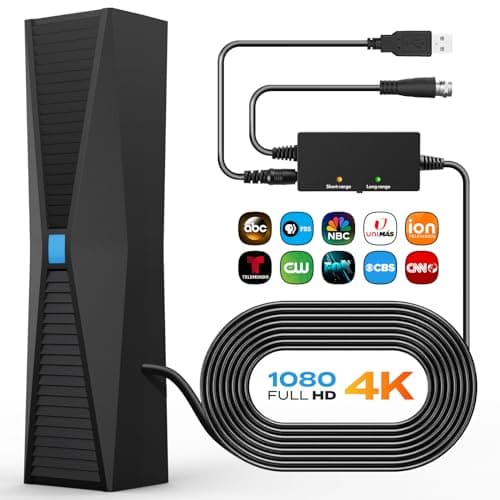 2025 Antenna for smart TV, Long Range TV Antenna Indoor/Outdoor with 360° Signal Booster, Digital TV Antenna for Local Channels, Supports All Smart/Old TVs and 4K 1080P VHF UHF