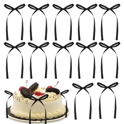 30Pcs Bow Cake Toppers Ribbon Bows for Cake Black Bow Ribbons for Coquette Themed Bow Decorations for Bachelorette Graduation Party,Cupcake Baby Shower Birthday Wedding Mothers Day Party Supplies