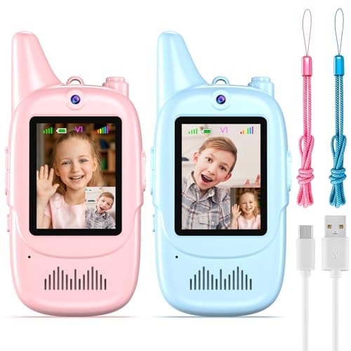 Video Walkie Talkies for Kids 2 Pack, Handheld Games for Kids, Intercom with Voice Changer, Long Range Outdoor Family Games, Camping, Hiking, Travel Toys Gifts for Boys and Girls Ages 3-12