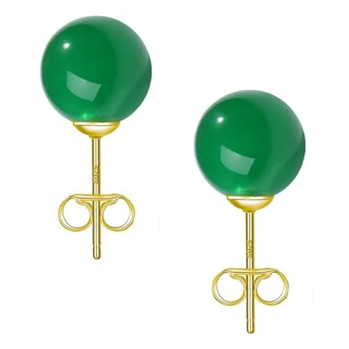 Jade Earrings Studs for Women Natural Green Gemstone, 5MM Sterling Silver Large Backing, Hypoallergenic Nickel and Lead Free， Handcrafted with Gift for Women