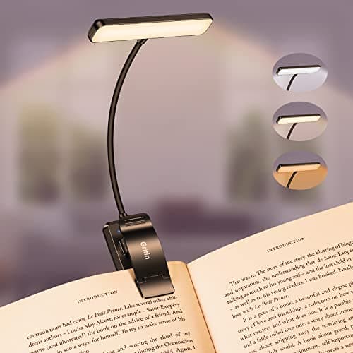 Gritin 19 LED Rechargeable Book Light for Reading in Bed with Memory Function- Eye Caring 3 Color Temperatures,Stepless Dimming Brightness,90 Hrs Runtime Lightweight Clip on Light for Book Lovers