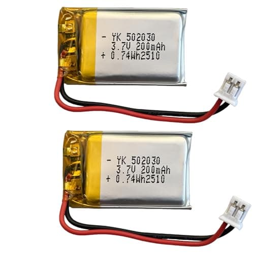 502030 3.7V 200mAh LiPo Battery 2 Pack with 2.0mm 2-Pin Connector, Rechargeable Lithium Polymer Battery for DIY Electronics Projects, Small Devices, RC Toys and Hobby Modules