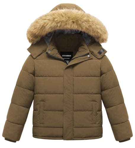 CTFASHION Winter Jacket for Boys Coat Kid's Warm Soft Fleece Waterproof Snow Outerwear Khaki 6-7