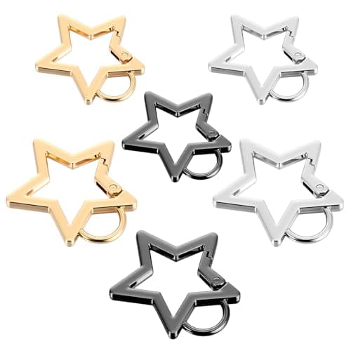 Xelsluthe 6PCS Star Carabiner Zinc Alloy Heavy Duty Star Shaped Carabiner 2 Sizes Keychain Clip Heavy Duty Spring Snap Hook Keyring Clip for Camping, Hiking, Fishing