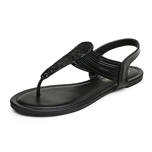 DREAM PAIRS Women's Elastic Strappy String Thong Ankle Strap Summer Gladiator Sandals,Size 5,Black,SPPARKLY