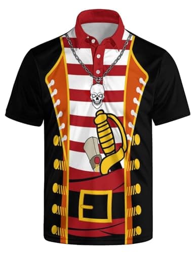 NELife Pirate Costume Golf Polo Shirts for Men Performance Moisture Wicking Short Sleeve Athletic Tennis T-Shirt, M