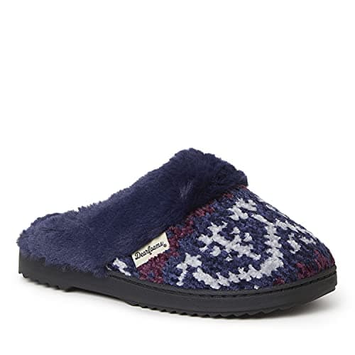 Dearfoams Women's Allison Chenille Fairisle Scuff Slipper, Peacoat, Small