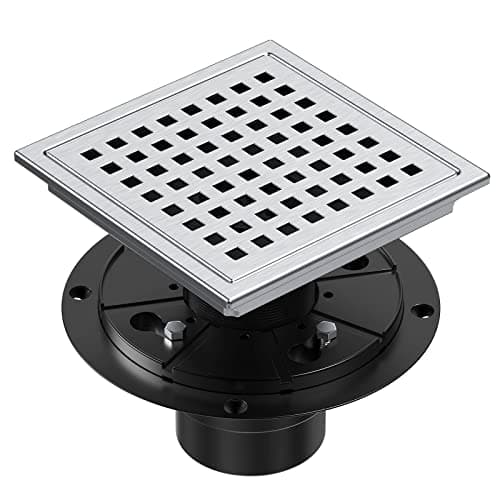 Bmvlffs 6 Inch Square Shower Drain Brushed with Removable Quadrato Pattern Grate, SUS 304 Stainless Steel Floor Drain with Flange