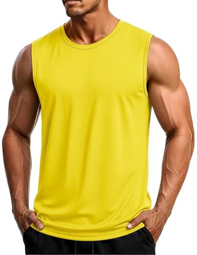 MAGCOMSEN Workout Tank Tops for Men Dry Fit Sleeveless Shirts UV Protection Muscle Shirts Bodybuilding Swim Beach Shirts Yellow S