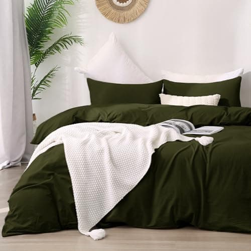 ATsense California King Duvet Cover Washed Cotton Linen Feel Bedding Set