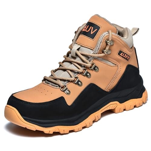 AUVYI Waterproof Steel Toe Work Boots for Men - Wide Toe Comfortable Non Slip Safety Shoes Durable Leather Industrial & Construction Boots