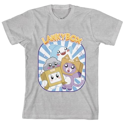 LankyBox Thicc Shark, Rocky, Boxy and Foxy Athletic Heather Boys Crew Neck Short Sleeve Tee-XS