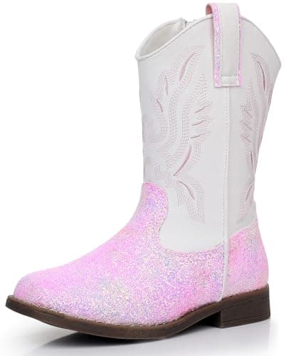 Apakowa Girls Cowgirl Boots Sparkly Glitter Western Cowboy Boots Mid-Calf Square Toe Rodeo Boots for Dress-Up & Daily Wear (Toddler/Little Kid/Big Kid)