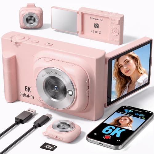 Digital Camera with WiFi, 2-in-1 Camera with Detachable Mini POV Camera, Vlogging & Travel Camera with Flip Screen for Selfies, Video Recording and Content Creation