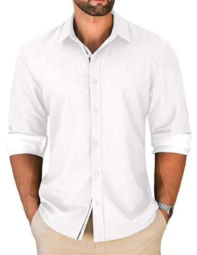 LETSEE Men's Button Down Dress Shirt Long Sleeve Untucked Business Casual Shirt Wrinkle Free Stretch Denim Texture