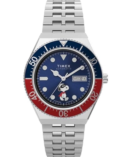Timex Men's M79 Automatic Peanuts Masked Marvel 40mm Watch - Stainless Steel Bracelet Blue Dial Stainless Steel Case