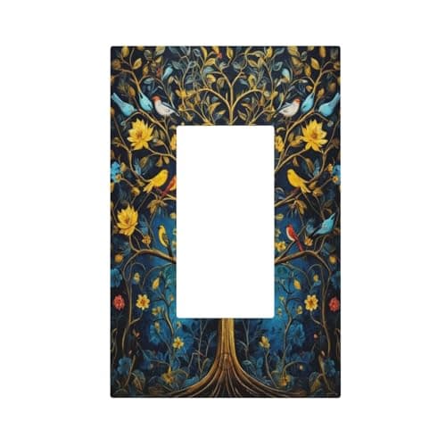 WUYOCHA Gold Tree With Birds Flowers on Branches Single Decora Outlet Wall Plate 1 Gang Rocker Decorative Switchplate Faceplate GFCI Light Switch Covers for Home Living Decor