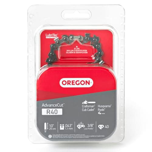 Oregon R40 Chainsaw Chain for 10 Inch Bar – 40 Drive Link Replacement Chainsaw Blade, .043" Gauge, 3/8" Pitch, fits Remington, Husqvarna, Ryobi and more, AdvanceCut, Gray