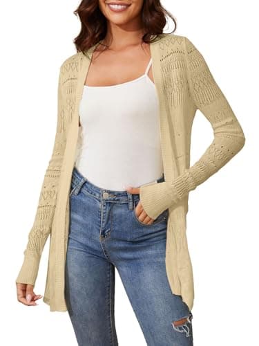 Spicy Sandia Crochet Summer Cardigans for Women Lightweight Beige M