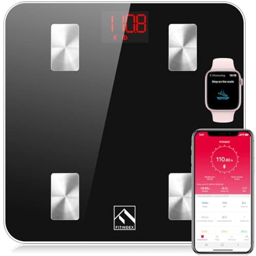 FITINDEX Smart Scale, BMI & Body Fat, Bluetooth, 13 Metrics, App Sync