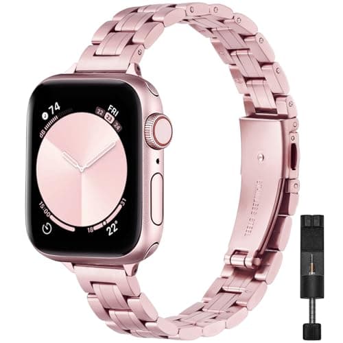 STIROLL Thin Replacement Band Compatible for Apple Watch 38mm 40mm 41mm 42mm(Series 11 10), Stainless Steel Metal Wristband Women Men for iWatch Ultra SE Series 9 8 7 6 5 4 3 2 1, Rose (No Case)