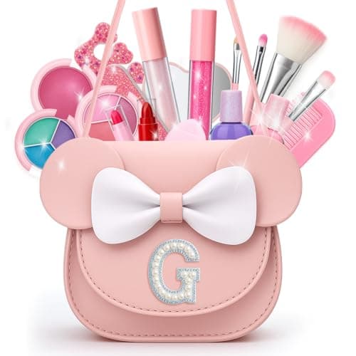 Vodolo Non Toxic Makeup for Little Girls,Safe Real Makeup Sets for Girls Age 3-8 with Initial G Bag,Play Make Up Kit for Girl Easter Baskets Christmas Birthday Gift Ideas