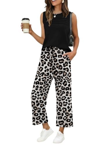 Ekouear 2 Piece Sets for Women Summer Sleeveless Top Lounge Sets