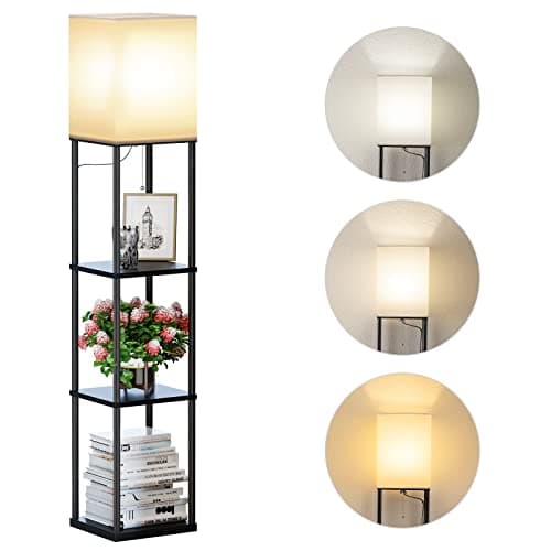 SUNMORY Floor Lamp with Shelves, Standing Lamps for Living Room, Black