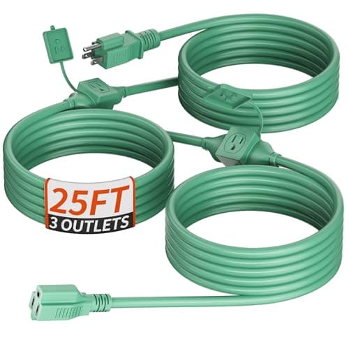 PlugSaf 25 FT 16 Gauge Green Extension Cord with Multiple Outlets Outdoor