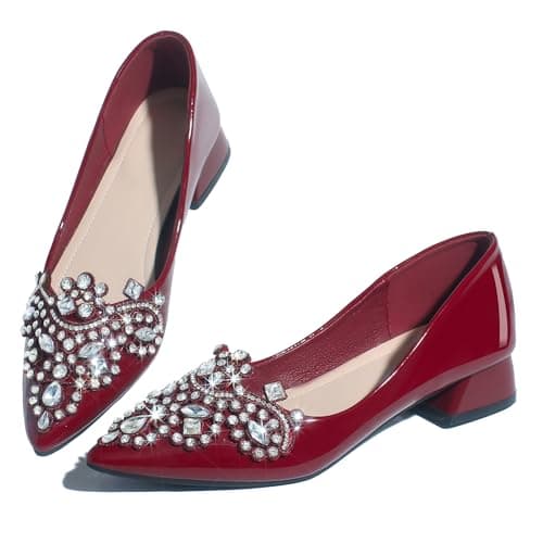 Burgundy Shoes for Women Rhinestone Pointed Head Pumps Comfortable Soft Memory Foam Insole Pumps Shoes for Women Comfortable Dress Shoes 5.5