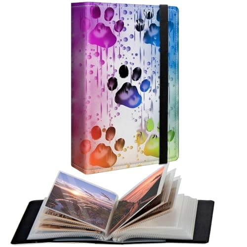 CGFGHHUY Small Photo Album 4x6 inch PU Leather Cover Photo Albums with 120 Photos Transparent Inner Pockets and Elastic Band Design Cute Photo Albums for Family Anniversary Wedding,Watercolor Dog Paws
