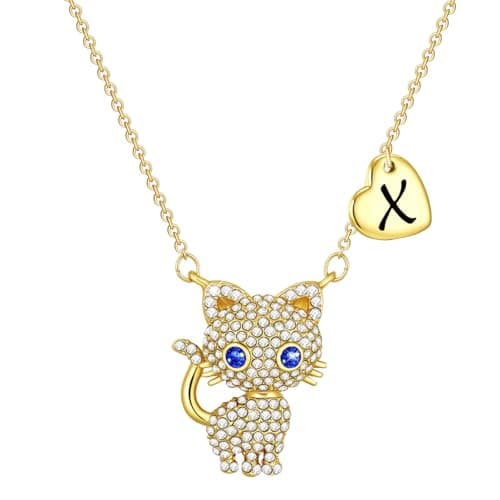 Esirly Cat Necklaces for Girls Initial Necklace Heart Letter A-Z Adjustable Cute Birthday Gifts for Women Girls Daughter Granddaughter Niece 16+2 Inches (X, Gold)