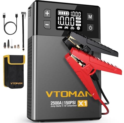 VTOMAN X1 2500A Jump Starter,150PSI Air Compressor for 8.5L Gas/6L Diesel