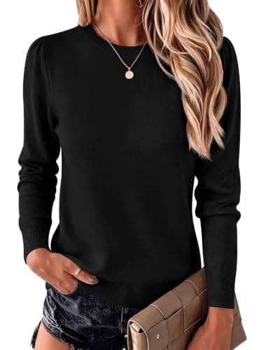 Bellcoco Women's Crew Neck Sweater Long Sleeve Lightweight Knit Pullover