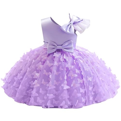 IBTOM CASTLE Toddler Butterfly Dress Baby Girls 3D Butterfly Tulle Birthday Dress Princess Infant Formal Party Flower Girl Wedding Pageant Tutu Dress Photo Shoot Picture Day Purple 3-4 T