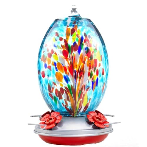 Muse Garden Glass Humming Bird Feeders for Outdoors - 27OZ Blown Glass