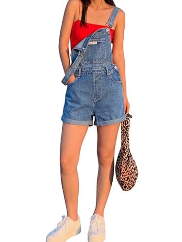 EMMIOL Women's Denim Overalls, Baggy Loose Fit Wide Leg Jumpsuit, 96s Vintage Style Overall with Adjustable Straps