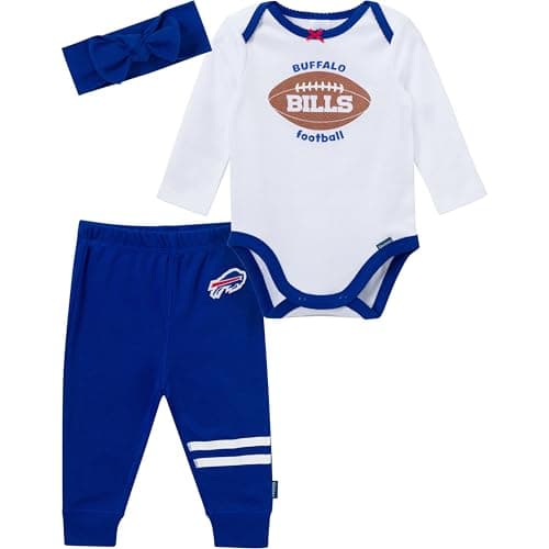 Gerber NFL Team Baby Girls' 3-Piece Onesie Bodysuit, Pants & Headband Set, Bills, 0-3 Months