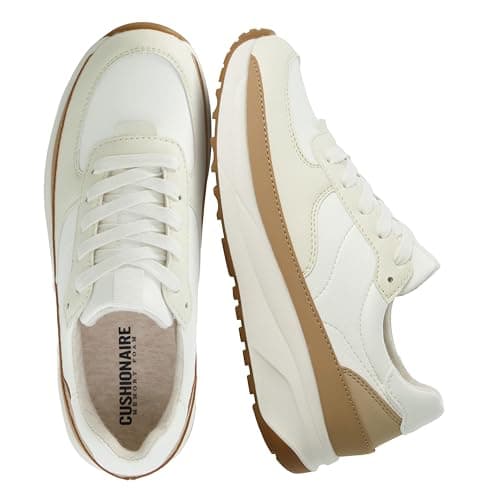 CUSHIONAIRE Score Comfort Platform Womens Sneakers, Lightweight Lace Up Tennis Shoes Womens Fashion Wear, White/TAN 11